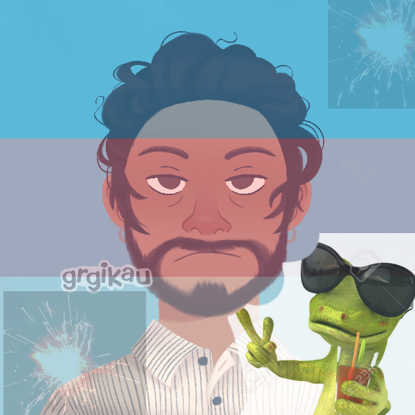 armando has a trans flag over her with a gecko with sunglasses sipping choclate milk over white that vagues something ranvir and armando discuss in book 1 and firework explosions all of which is very badly edited together in clip-art method